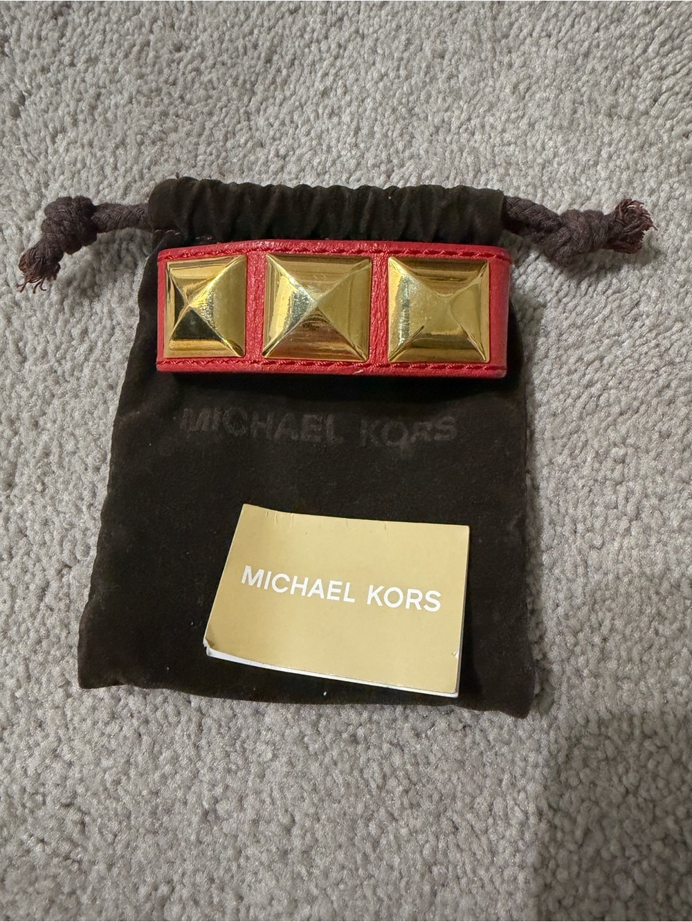 Michael Kors Red Leather Cuff with Gold Hardware